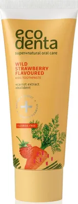 Zdjęcie produktu dla ECODENTA Pasta do zbw dla dzieci bez fluoru o smaku dzikiej truskawki z ekstraktem z marchwi 75ml