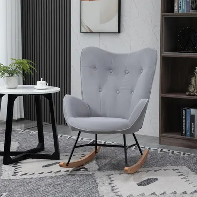 Productafbeelding van Draaifauteuil - Fauteuil - Loungestoel - Schommelstoel - Fluwelen stof - Houten sledeloper