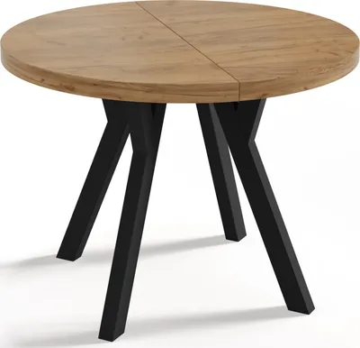Obrázek produktu pro Designový Kulatý Rozkládací Jídelní Stůl – Styl Podkroví, Industriální, Úsporný – Černé Nohy – 100–200 cm – 6–8 Míst na Sezení –Dub Craft - 200 cm