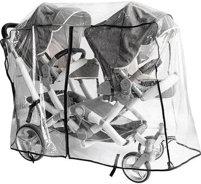 Productafbeelding van Ibenzoa® Universele regenbescherming voor dubbele kinderwagens – waterdicht met reflectoren en een waterdichte achterzak, afmetingen 55/140/90 cm (breedte/lengte/diepte/hoogte)