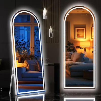 Produktbild von Standspiegel 175x60cm mit LED Beleuchtung, 3 Lichtfarben Dimmbar, Freistehend Weiß