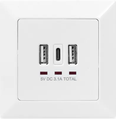 Obrázok produktu pre Digitus DA-70618, 2 x USB A + 1 x USB C, Biela, Výkon, 250 V, 50 Hz, 5 V