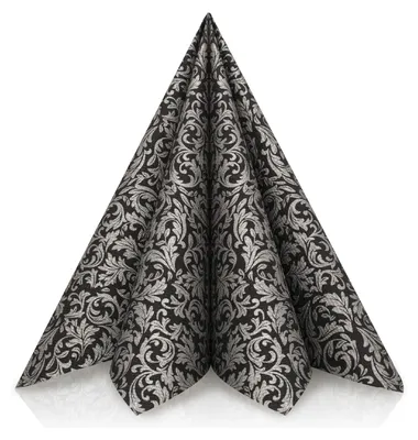 Produktbild von GRUBLy Airlaid Serviette Ornaments in Schwarz-Silber, 40 x 40 cm, 50 Stück
