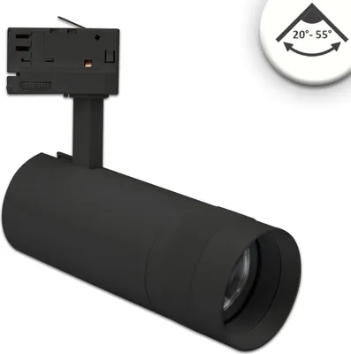 Produktbild von ISOLED 3-PH Schienen-Strahler fokussierbar, 24W, 20°-55°, schwarz matt, 4000K