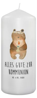 Produktbild von Mr. & Mrs. Panda Kerze Bär Kommunion 19 x 8 cm - Weiß - Geschenk, Katholisch, Taufkerze, Erinnerungslicht, Gottes Segen, Erinnerungskerze, Teddy, Stumpenkerze, Wachskerze