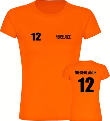 Produktbild von multifanshop Damen T-Shirt - Niederlande - Trikot Nummer 12, orange-1, Größe L