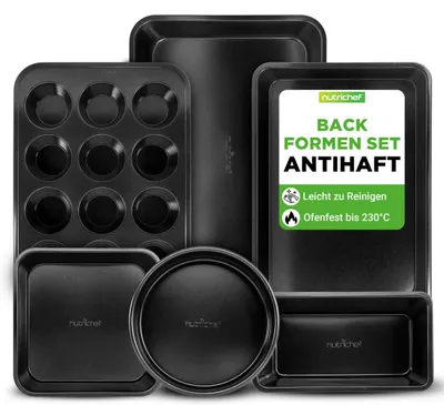 Produktbild von NutriChef Backformen-Set Schwarz– Backblech, Auflaufform, Muffin Backform, Brotb