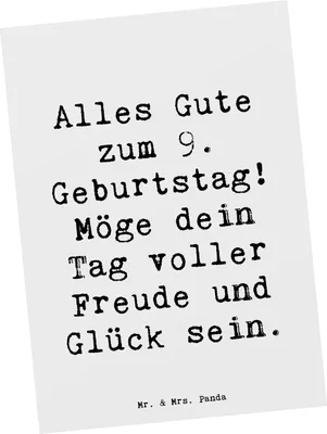 Produktbild von Mr. & Mrs. Panda Postkarte Spruch 9. Geburtstag Freude - Weiß - Geschenk, Feier, Neunter, Happy Birthday, Geburtstagsgeschenk, 9 Jahre, Ansichtskarte, und Glück