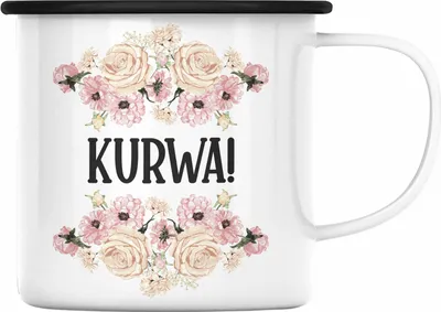 Produktbild von Trendation - KURWA Emaille Tasse mit Spruch Provokante Emaille Tasse Spruch Kollegin Kollege Büro Emaille Emaille Tasse Freundin (Schwarz)