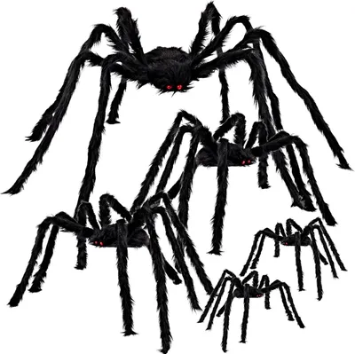 Produktbild von 5 Stück Halloween Realistische Haarige Spinnen Set, Halloween Spinnen Requisiten, Gruselige Spinnen mit verschiedenen Größen für Halloween Innen- und Außendekorationen