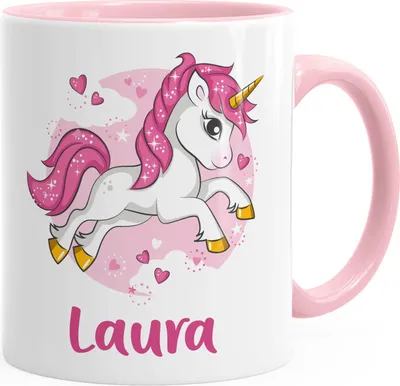 Produktbild von Einhorn Namenstasse personalisierte Kaffee-Tasse mit Namen persönliche Geschenke SpecialMe® rosa Keramik-Tasse