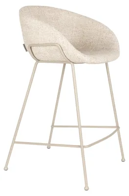 Barhocker Feston im 2er-Set, Beige mit Stahlgestell von Zuiver, Seitenansicht mit gebogener Sitzschale.