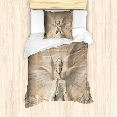 Produktbild von ABAKUHAUS Retro Mantele, Mittelalterlich, Milbensicher Allergiker geeignet mit Kissenbezügen, 135 cm x 200 cm - 80 x 80 cm, Gelb Weiss
