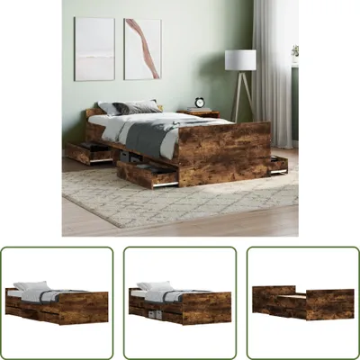Produktbild von The Living Store Bettgestell mit Kopf- und Fußteil Räuchereiche 90x190 cm
