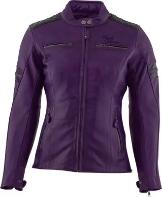 Produktbild von Rusty Stitches Joyce Damen Motorrad Lederjacke, lila/schwarz, 38