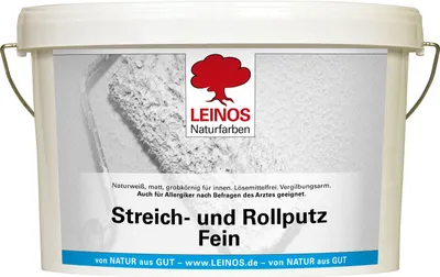 Produktbild von LEINOS Streich- und Rollputz fein 685, weiß – Feinkörniger Putz für Innen, atmungsaktiv, lösemittelfrei, schadstofffrei, gebrauchsfertig, strukturierbar, auf Putz, Gips, Lehm, Altanstrich – 10 L