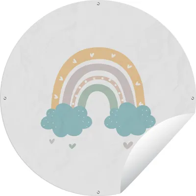 Produktbild von MuchoWow® Gartenposter Outdoor-Poster Rund Regenbogen - Herzen - Wolken - Punkte - Pastell - Kinder Ø 90 cm Gartendeko Rundes Poster draußen