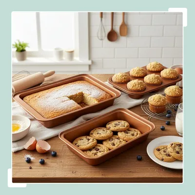 Obrázok produktu pre Sada foriem na pečenie Relaxdays, 3-dielna, forma na muffiny, forma na bábovku, forma na pečenie, s nepriľnavým povrchom, uhlíková oceľ, do 230 °C, medená