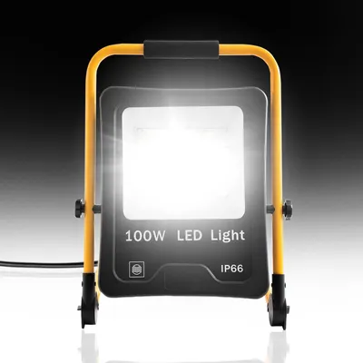 Obrázek produktu pro XINZI 100W LED reflektor studená bílá se stojanem a rukojetí pro přenášení - 8500LM reflektor, 3m kabel + zástrčka, pro garáž, dílnu, staveniště