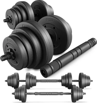 Produktbild von TREX SPORT Hantelset 40kg | 2in1 Set Kurzhanteln & Langhantel | Hanteln Dumbbell mit Verbindungsrohr 2x20kg