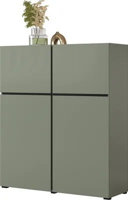 Image de Buffet haut coloris vert sauge L120xH140xP40 collection HAVANA. Bahut  haut design avec 4 portes.