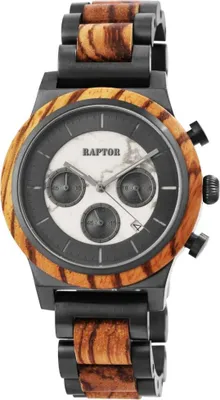 Produktbild von Raptor Holzuhr Edelstahl Armbanduhr braun silber RA20321-002