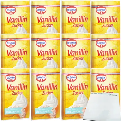 Produktbild von Dr. Oetker Vanillin Zucker aromatisch zum Backen und verfeinern von Süßspeisen 12er Pack (12x40g Packung 5er) + usy Block