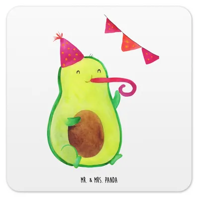 Produktbild von Mr. & Mrs. Panda Untersetzer für Gläser Avocado Party 6er Set - Weiß - Geschenk, Tassenuntersetzer, Tassen, Happy Birthday, Geburtstag, Coaster, Glas-Untersetzer