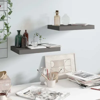 Obrázek produktu pro The Living Store Závěsné police 2 ks. MDF 40x23x3,8 cm, šedá barva, vysoký lesk