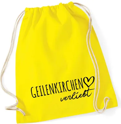 Produktbild von Huuraa Turnbeutel Geilenkirchen verliebt 12 Liter Yellow Baumwolle Rucksack Geschenkidee