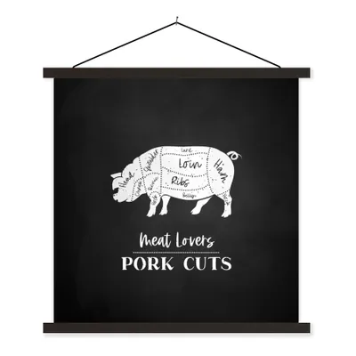 Produktbild von MuchoWow® Textilposter Küche - Schwein - Fleisch 60x60 cm mit schwarzem Rahmen - Posteraufhänger
