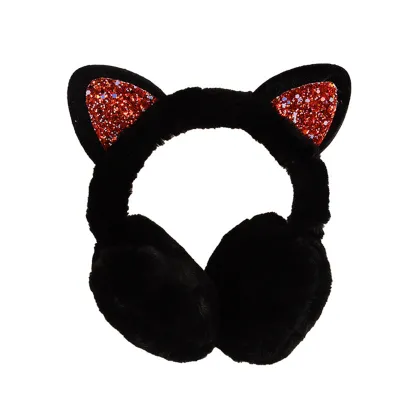 Produktbild von Ohrenschützer Hautfreundliche Katzenohren Design Plüsch Winter Warme Katzen Ohrenschützer für Outdoor-Schwarz