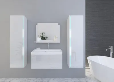 Produktbild von FURNITECH JENNY 3 60 Badezimmer Bademöbel Badeschränke Set mit Waschbecken (Weiß, LED weiß)
