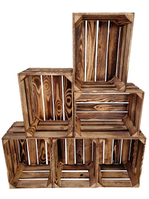 Produktbild von Holzkiste 40x30x23 cm 6er Set - Dekokiste Aufbewahrung als Schuhregal Möbelbau - Geflammt Shabby