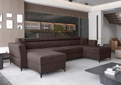 Produktbild von AX LIVING Ecksofa klein mit Schlaffunktion Ribella 345 cm Braun U-Form