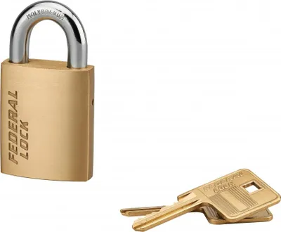 Image de Cadenas à clé Fédéral Lock 510, laiton, chantier, anse acier, 40mm, 2 clés - THIRARD