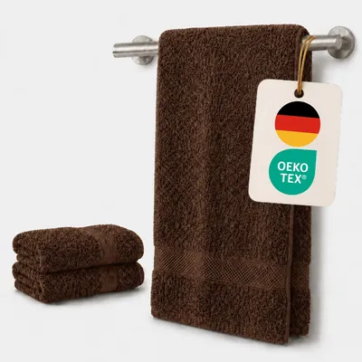 Produktbild von Komfortec 2er Handtücher 50x100 cm Set aus 100% Baumwolle, 470g/m², Frottee, Weich, Braun