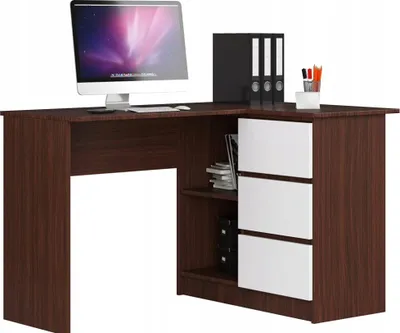 Produktbild von BDW, Eckschreibtisch rechts, 3 Schubladen, 4 Regale, Wenge/ Weiß rechts