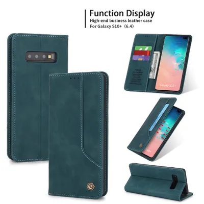 Obrázek produktu pro RetroPolyuretankožené pouzdro pro Samsung Galaxy S10 Plus peněženkový design pouzdro s držákem na karty a stojánkem modré