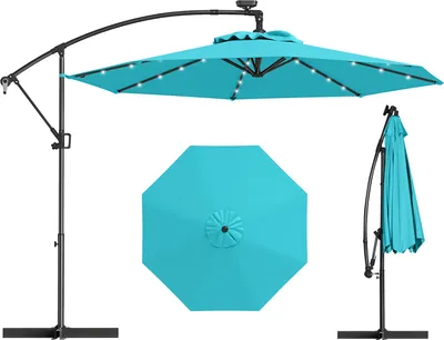 Produktbild von GOPLUS Sonnenschirm 300cm, Ampelschirm mit Solar-LED-Lichtern, höhenverstellbar & drehbar, mit Kurbel & Kreuzfuß, UV-Schutz