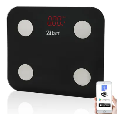 Produktbild von Zilan Digitale Bluetooth Personenwaage mit App – Smarte Körperwaage für Badezimmer, LED Display, Sicherheitsglas,
