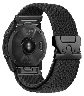 Produktbild von By Qubix Geflochtenes Nylonarmband mit Fallschirmverschluss - Schwarz - passend für Garmin Fenix 7X / 6X / 5X