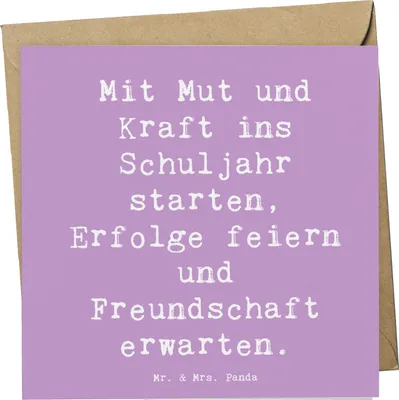 Produktbild von Mr. & Mrs. Panda doppelkarte Spruch Mutiger Schulanfang - Lavendeltraum - Geschenk, Klappkarte, faltkarte, feiern, Zuversicht, Vertrauem, Glücksbringer, Freundschaft