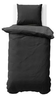 Produktbild von Seersucker Bettwäsche 135x200 cm Schwarz Anthrazit Wende Doubleface Mikrofaser Bettbezug 2 teilig
