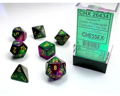 Produktbild von Chessex 7-Würfelset  Gemini Polyhedral Green-Purple/Gold