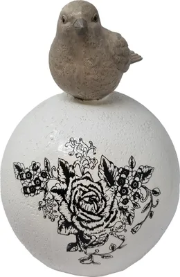 Produktbild von Vogel Kugel Dekoaufsteller 28cm Keramik Handbemalt Weiß