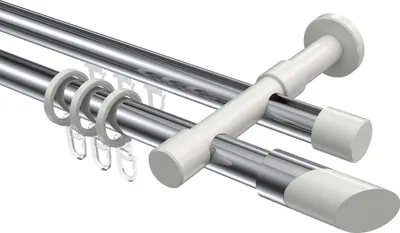 Produktbild von Interdeco Rundrohr-Innenlaufstange / Gardinenstange (Kombination) Chrom / Weiß, Typ Prestige Verano (Schräge Bicolor), 20 mm Ø 2-läufig, 240 cm