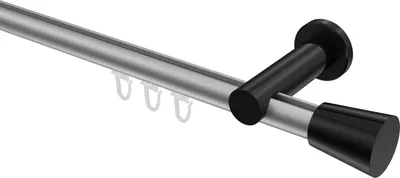 Produktbild von Interdeco Innenlaufstange / Gardinenstange mit Innenlauf Silbergrau / Schwarz, Typ Platon Sitra (Konus), 20 mm Ø 1-läufig, 240 cm