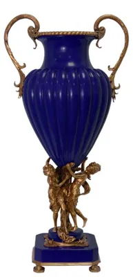 Produktbild von Casa Padrino Luxus Porzellan Vase im Barock Stil, Dunkelblau und Bronze, 39 x 28,3 x H. 78,7 cm