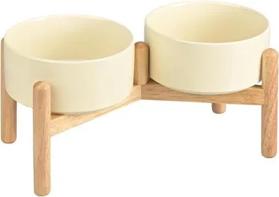 Produktbild von Famanu Erhöhte Keramische Hundenapf mit Bambooständer - 850 ml Beige